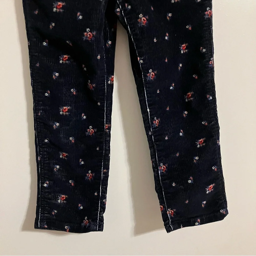 Baby Gap Navy‎ Blue Corduroy Overalls Pink floral All Over Print Girls Sz 4T